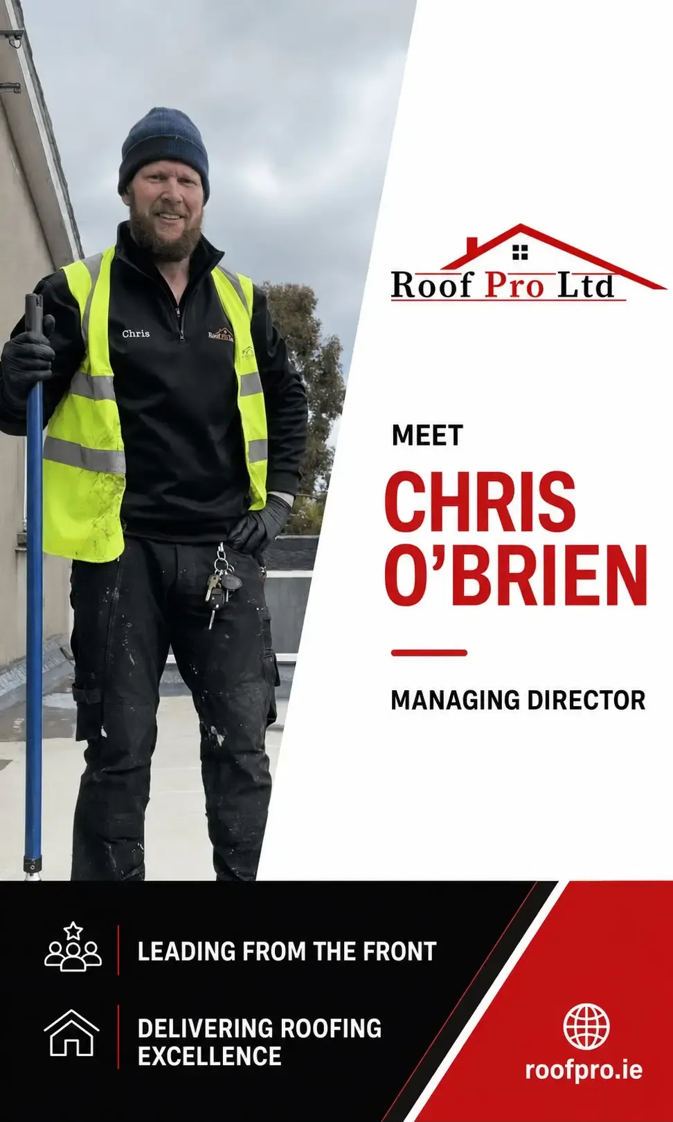 Chris O'Brien standing beside a Roof Pro Ltd van in South Dublin